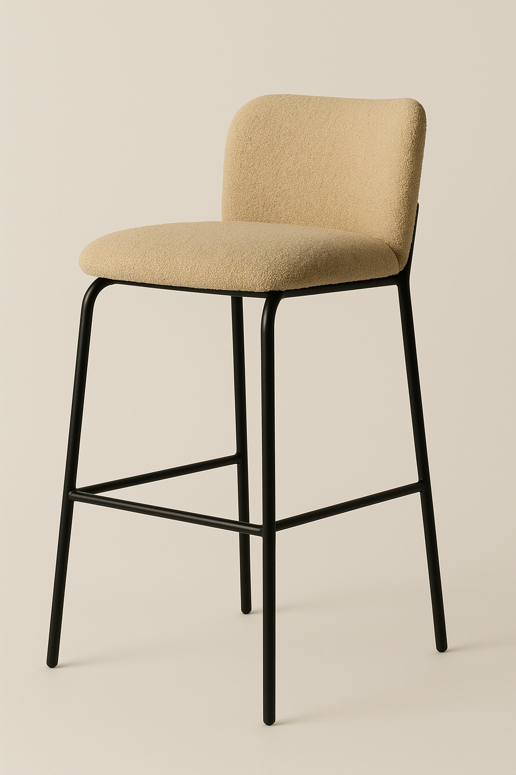 Chaise haute contemporaine en tissu bouclé beige avec structure en métal noir